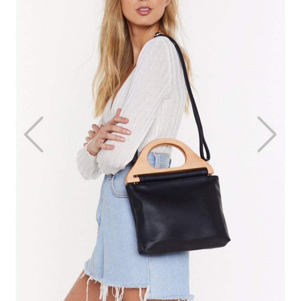 NEW Nasty Gal Black Wooden Handle Crossbody